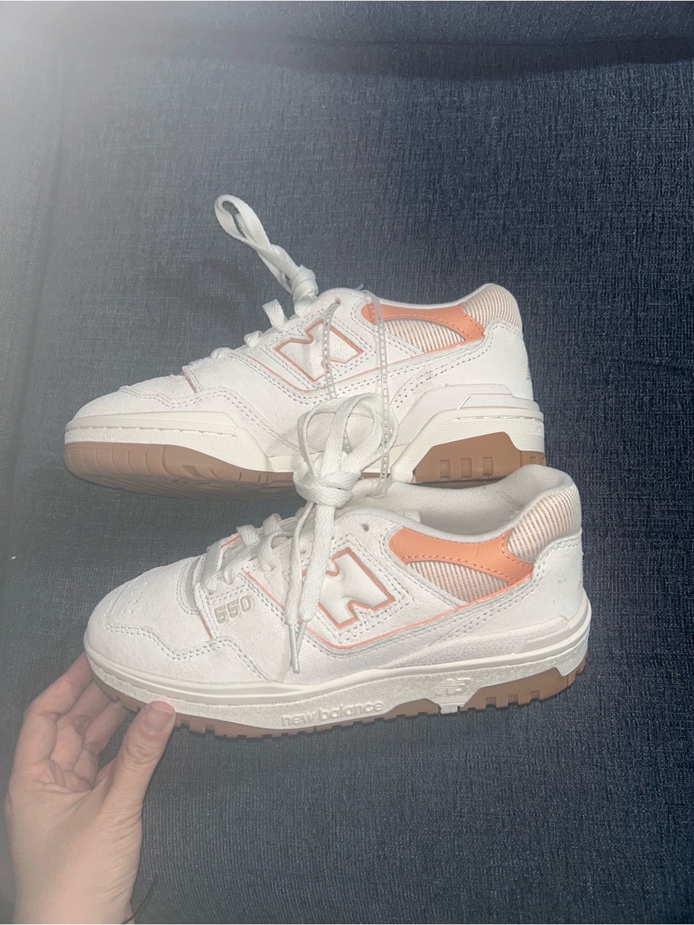 New Balance Women's 550 White & Peach Accent Sneakers
